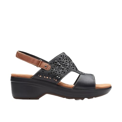 Sandales compensées Clarks Tuleah Sun en cuir noir pour femme taille 37