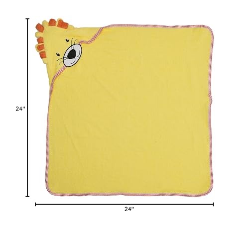 Image of EVERYDAY KIDS Hooded Baby Toddler Bath Towel for Boys and Girls - 3D Yellow Lion with Mane; Soft and Absorbent Terry Cloth Hooded Towel for Young Kids; Gender Neutral Baby Bath Essential
