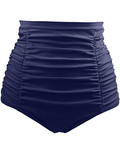Image of Tempt Me Women's High Waisted Swimsuit Bottom Tummy Control Ruched Bikini Bottom Vintage Swim Bottom Tankini Briefs