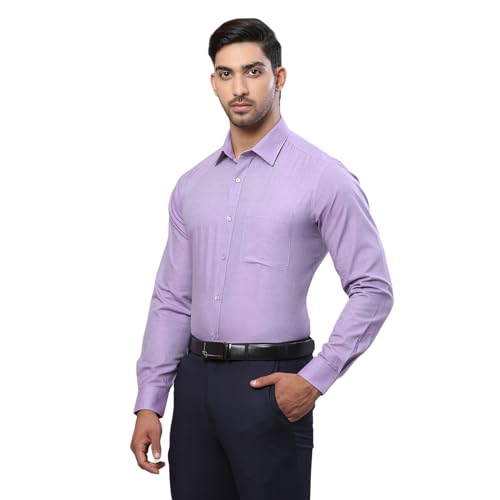 Image of Raymond Men Pure Cotton Slim Fit Solid Pattern Semi Cut Away Collar Formal Shirt