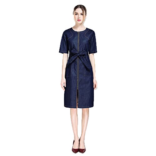 Robe en jean à fermeture éclair avant et ceinture YALI ajustement XL parfait