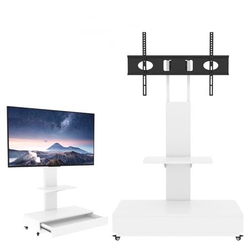 おしゃれ テレビスタンド 32-75インチ対応 tvスタンド キャスター付き 40 50 55 60 65インチ 家用 業務用 移動式 ハイタイプ 耐荷重45kg テレビ台 白 ナチュラル木目 引き出し付き、左右回転30° 上下回転10° 高さ調節、強化ガ