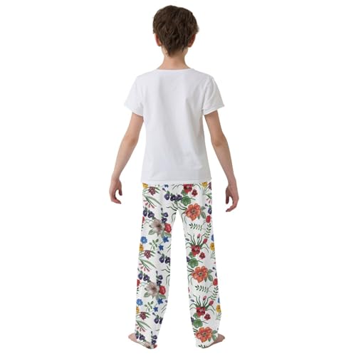 ZZXXB Summer Colorful Flowers Boys Long Pants Soft Trousers Elastic Waist Kids Lounge Bottoms with Pockets S-XL3
