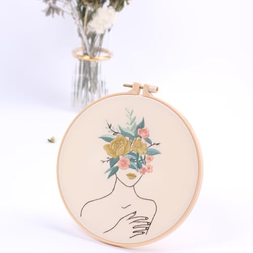 Image of Chenflying Embroidery Starter Kits, 1 /3 Sets Art Embroidery Kits for Beginners Adults with Embroidery Hoops Threads Needles and Instructions (Beige 4)