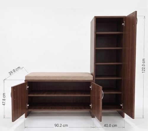 Image of Alpine Willow Shoe Rack with door wooden (DIY assembly) Wooden Shoe Rack with Cushioned Seating | Shoe Cabinet with doors | Shoerack with seating bench Cushion | Entryway Organizer (20 Pairs' storage)