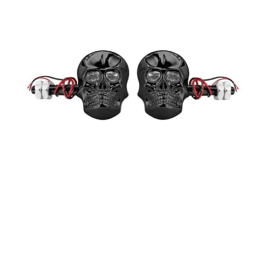 FALVFUN Motorcycle Skull Head LED Amber Turn Signal Lights, 2PCS 12mm Screw Motorbike Front Rear Blinker Indicator Light, Motorbike Turn Signal Lamp Replaces, Universal for Scooter Motocross (Black)