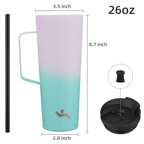 Image of Konokyo 26 oz Insulated Tumbler with Handle & Straw, Stainless Steel Mug
