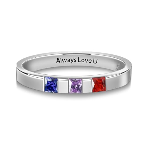 925 Sterling Silver Personalized 2-4 Birthstones Rings for Women Men Custom Promise Ring for Her Custom Engraved Couple Rings for wife Husband