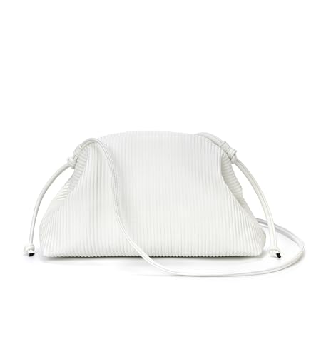 KingTo Clutch Purses for Women, Soft Cloud Bag Fashion Dumpling with Ruched Pouch Handbag for Crossbody Shoulder (white)