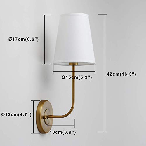 Industrial Wall Sconces with White Fabric Shade for Bedroom or Living Room