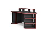 byLIVING Thanatos 02 Gaming-Schreibtisch mit robuster und pflegeleichter Melamin Oberfläche in schwarz und Kanten Aufsatz für mehr Stauraum, Holzwerkstoff Spanplatte, grau-rot, B 198, H 76, T 85 cm