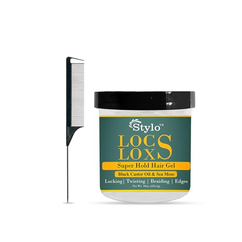 J. AMILA Stylo Locs Loxs Super Hold Hair Gel 16oz Infused with Black Castor Oil & Sea Moss. Controls frizz, adds moisture & shine. Free comb included.