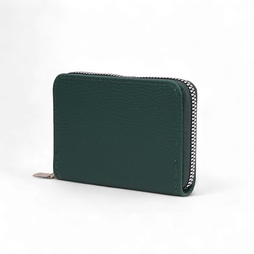 Image of 9 Slot RFID Genuine Leather Credit Debit Card Holder Wallet Money Zipper Coin Purse for Men & Women (Green)