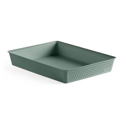 TATAY Plastic Storage Basket A4 Bohol | Drawer Organiser | Minimalist Functional Design | Home & Office Organisation | Recycled BPA-Free Plastic | 26.5x35x5.5 cm Green