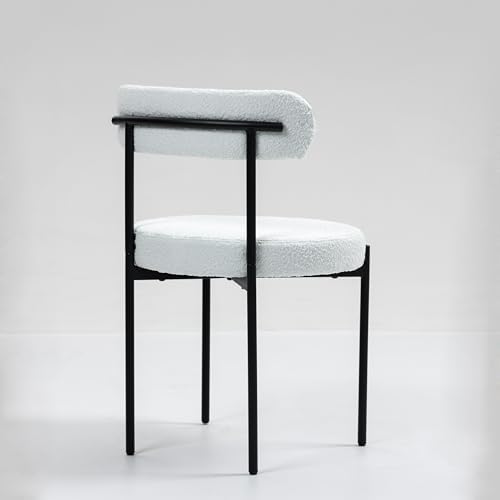 Miniatura 5 de MCH Juego de 4 sillas de comedor redondas modernas, tapizadas con patas de metal resistentes, fácil montaje y tela Boucle para cocina, sala de