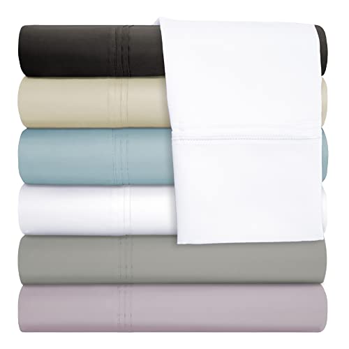 Superior Cotton Blend 1200 Thread Count Bed Sheet Set, Daily Use Bedding, Includes 1 Elastic Deep Pocket Fitted Bedsheet, 1 Flat Sheet, 2 Pillowcases, Bedroom Modern Decor, Queen, Light Blue #TOP3