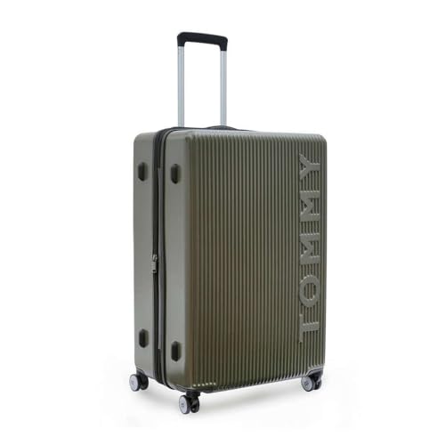 Image of Tommy Hilfiger Large Hard Luggage Empire X - Olive | Check-in Trolley Bag with TSA Lock | 360 Spinner Double Wheels | Telescopic Handle | Polycarbonate Shell Suitcase | 77cm | 95L Capacity