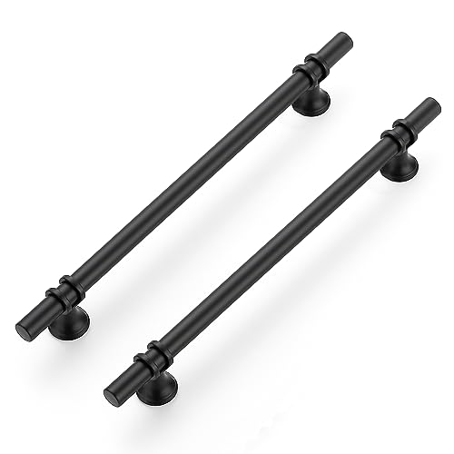 Image of Ravinte 25 Pack 10-1 /2 Inch Cabinet Pulls Kitchen Cupboard Handles with Round Base Matte Black Drawer Pulls Cabinet Handles 10-1 /2 inch Length,8 inch Hole Center