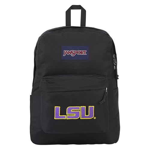 Image of JanSport NCAA Officially Licensed Backpack, Lsu Tigers, Superbreak Plus with Padded 15'' Laptop Sleeve, Spacious Computer Bag for Men & Women, Durable Daypack with Bottle Pocket, Black
