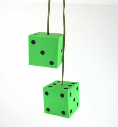 Wondertrail 50mm Dangle Dice Green Foam Dice on a String