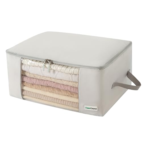 Chaos Cleared Clothing Storage Bags &ndash; Foldable Organizer Bag for Sweaters, Clothes, Garment, Bedding, Quilt, Linens, Large Collapsible Organizers with Zip, Mothproof, Underbed Space Saver 19'x14'x9'