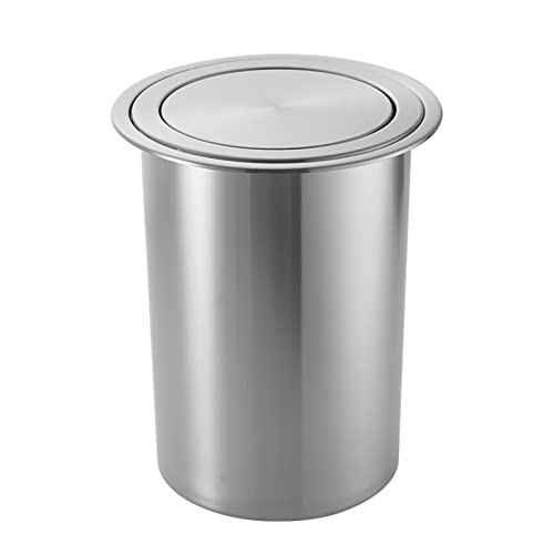 Cubo De Basura Integrado En La Encimera con Tapa Giratoria, Cubo De Basura Pequeño con Solapa Equilibrio Cubo Basura Cocina Acero Inoxidable Cepillado Redondo, para Gabinete Baño,L