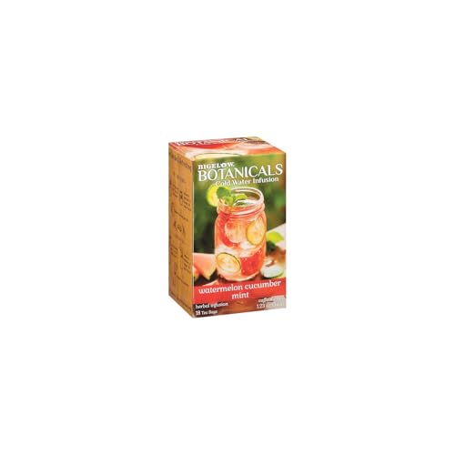 Bigelow Botanicals Cold Water Infusion Watermelon Cucumber Mint Tea Bags 18 Count Box (Pack of 1), Herbal Infusion, Caffeine Free, 18 Tea Bags Total