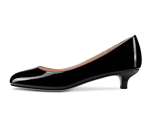 Castamere Femmes Kitten Aiguille Bas Talon Heel Rond Fermé Bout Escarpins Slip-on Classique Cute Dress Chaussures Noir 44 EU Cover