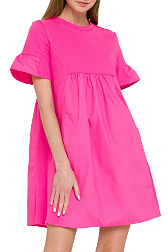 Solid Mini Dress Fuchsia S #TOP28
