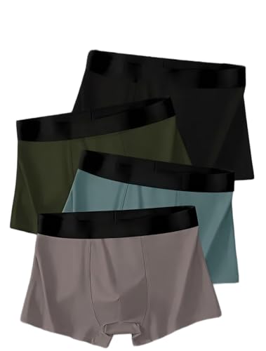 Image of Men's Soft Nylon Boxer Briefs Breathable Stretch Trunks with Elastic Waist Pack of 4