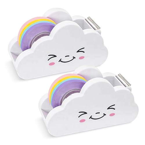 2 Piezas Dispensador Cinta Adhesiva, Dispensador Celo Automático, Dispensador de Cinta Adhesiva, Porta Celo, Portacelo, Dispensador de Celo, con 2 Rollos de Cinta Arcoíris, para Oficina y Hogar