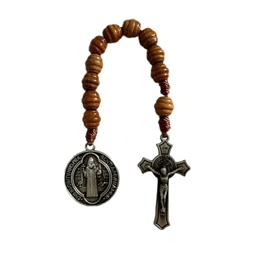 Bovemee Saint Benedict Medal Prayer Pocket Rosary Catholic Brown Wood