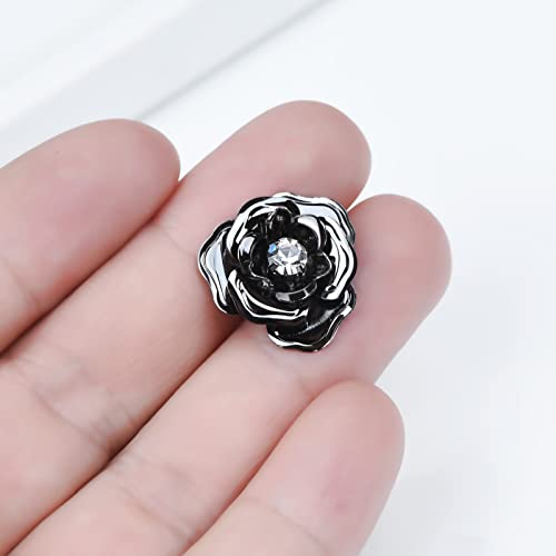 Image of Crystal Alloy Rose Flower Lapel Pins Button Pin Groom Boutonniere for Wedding Floral Brooch Pin Set for Women Men