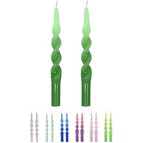 Gedengni 9.5inch Spiral Taper Candles Gradient Green Duotone Twisted Candles Sticks, Multi-Coloured,2PCS Unscented Candles for Decoration Weddings Dinners (Light Green +Dark Green) Cover