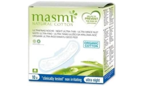 Masmi Natural Cotton, Absorbente bio ultra noche, pack de 10