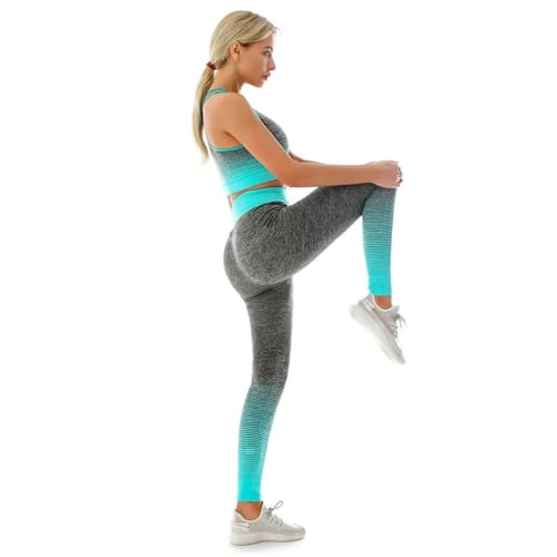 ZiaWorld Women Workout Outfits 2 Piece Set, Gym Set Seamless Ribbed Casual Comfortable Vest Short Top High Waist Leggings Sets, Sports Activewear Tracksuit Yoga Fitness Ladies Gym Wear - Image 6