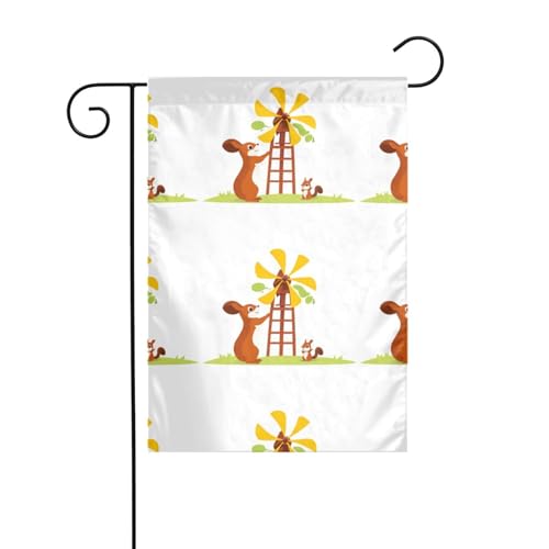 HYTTER Piccolo scoiattolo che gioca con mulino a vento Stampa Bandiera da giardino Decorazione per cortile 30,5 x 45,7 cm per giardino terrazza balcone