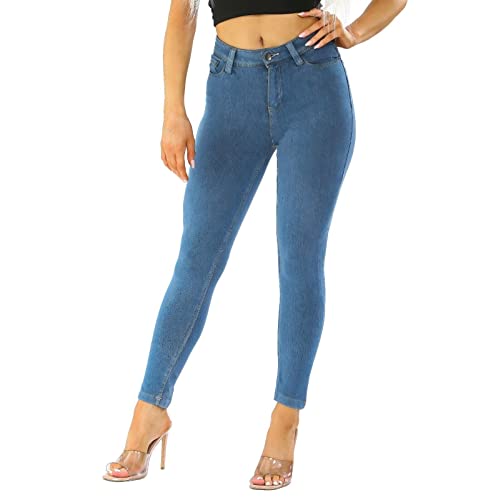 UC Ex High Street Brand Skinny Denim Jeans for Women, Ladies High Waisted Ankle Grazer Stretchy Pants Blue