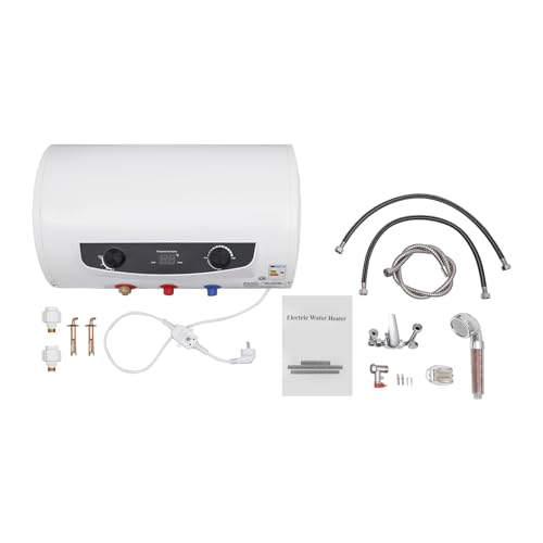 Calentador de agua eléctrico, 2000 W, 220 V, 35 L hasta 75 °C, IPX4, calentador horizontal con indicador de temperatura digital y ducha de mano, calentador de agua para cuarto de baño