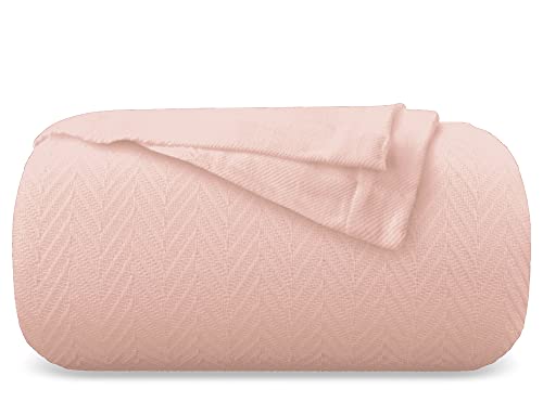 Comfortica Classics USA-CC-BL-KING-LIGHTPINK 100% Organic Cotton Super-Soft And Breathable Bed/Throw Blanket Herringbone Design cover