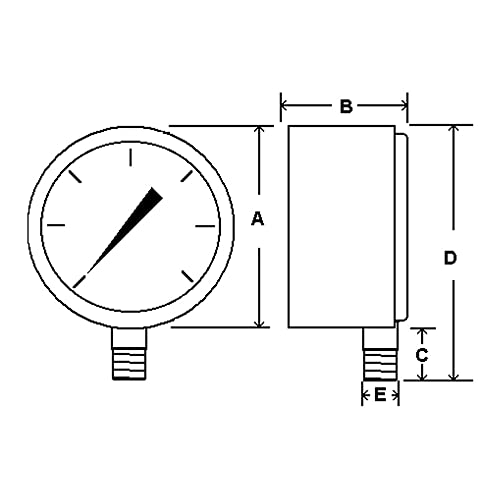 PIC Gauges 601L-254D Bottom Mount Glycerine Filled Heavy Duty Pressure Gauge w/ Forged Brass Case, Brass Internals, PC Lens, 2.5" Dial, 0/60 psi Range, 1/4" Male NPT