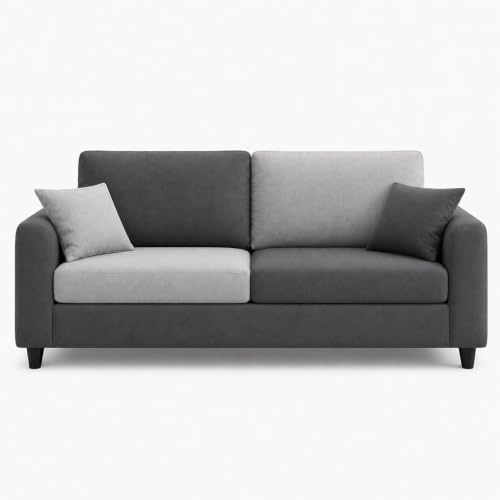Image of FURNY Lean Luxury 3 Seater Lounger Sofa Set with Adjustable Backrest, 40D High-Density Foam & Soft Boston Fabric for Living Room & Hotels & Studio Apartments - Dark Grey & Light Grey