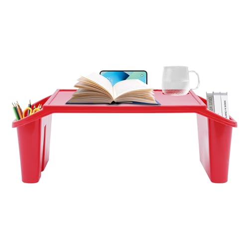 12 Pcs Kids Lap Desk, Plastic Breakfast Laptop Trays with Side Pockets, Portable Activity Table for Breakfast, Drawing& Gaming (Red)