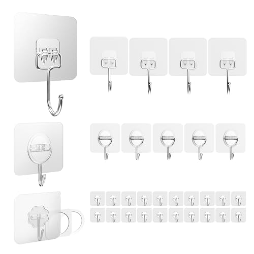 4smile Klebehaken extra-stark - 29 Stück Mix-Set mit 3 Varianten selbstklebende Haken transparent - Kleiderhaken selbstklebend