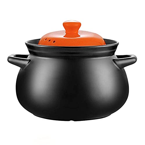 5JJJLOOOPP Olla de cerámica de terracota, cacerola de cerámica, olla de arcilla resistente a altas temperaturas, buena retención de calor, doble N