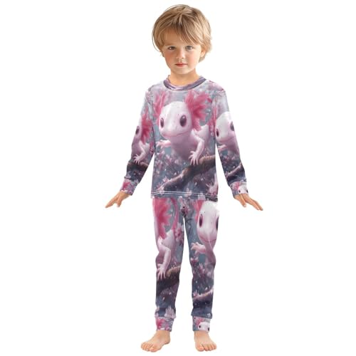 Pajama Sets Long Sleeve Cute Axolotl with Cherry Blossoms Soft Comfy Sleepwear 2 Piece PJS 3-8T2