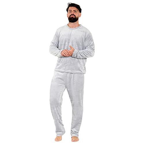 A2Z Mens Pyjamas Soft Warm Fleece Twosie Adults Crew Neck Long Sleeves Pyjamas 2 Piece Gift Set Size S-2XL
