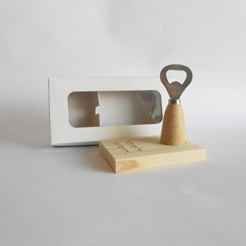 Apribottiglia su base legno in scatola regalo bomboniera
