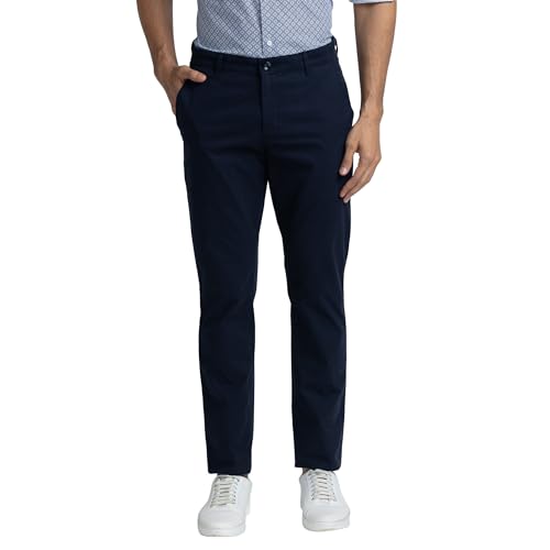 Image of Colorplus Men's Cotton Blend Solid Piece Dyed Pattern Contemporary Fit Flat Front Casual Trouser