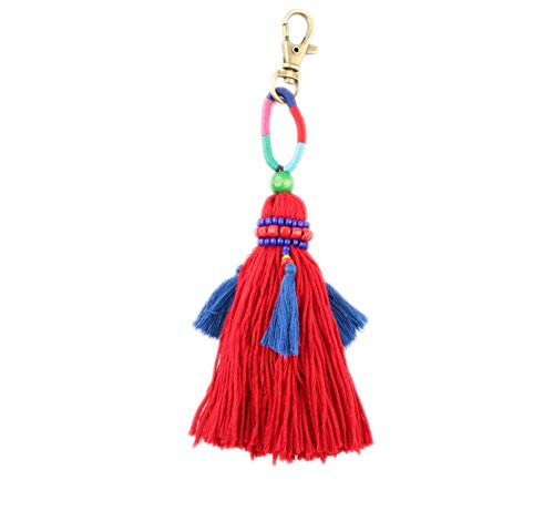 DZH Enjoy Bohemio hecho a mano encanto de la bolsa de borla hecha a mano para las mujeres, borla multicolor perlas llavero bolso tejido bolsa decoración colgante